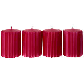 Caja 4 velas a rayas rojas 9x7 cm