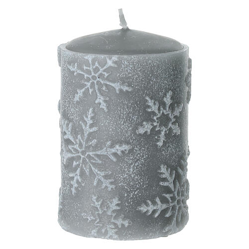 Set 4 bougies gris perle avec flocons de neige 10x6 cm 2