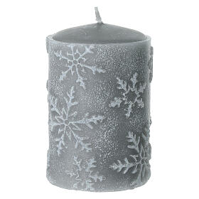 Set 4 candele grigio perla con fiocchi di neve 10x6 cm