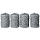 4 pearl gray candles with snowflakes, 10x6 cm s1