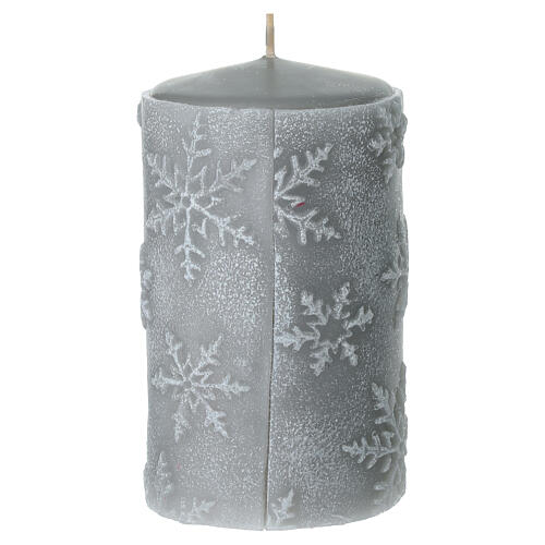 Set 4 velas gris perla con copos de nieve 13x7 cm 3