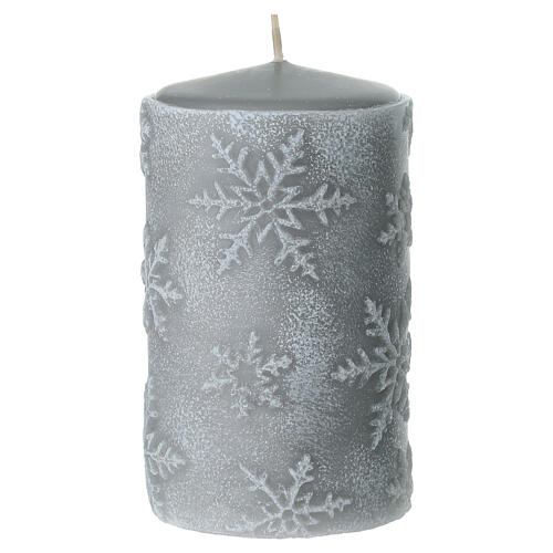 Conjunto 4 velas cinza pérola com flocos de neve 13x7 cm 2