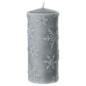 Set 4 candele grigio perla con fiocchi di neve 15x6 cm