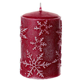 Set 4 candele rosse con fiocchi di neve 10x6 cm