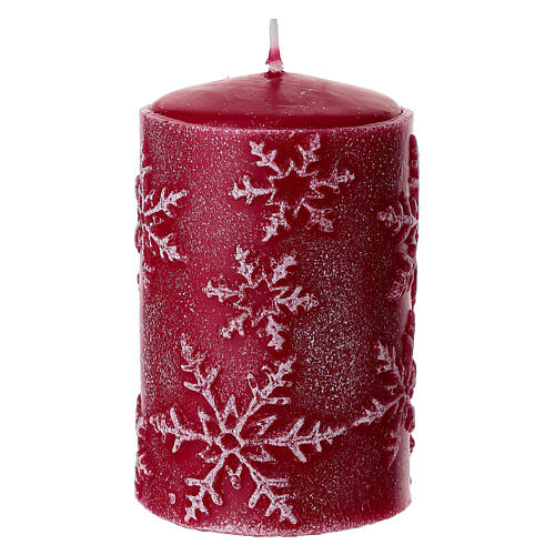 Set 4 candele rosse con fiocchi di neve 10x6 cm 2