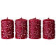Set 4 candele rosse con fiocchi di neve 10x6 cm s1