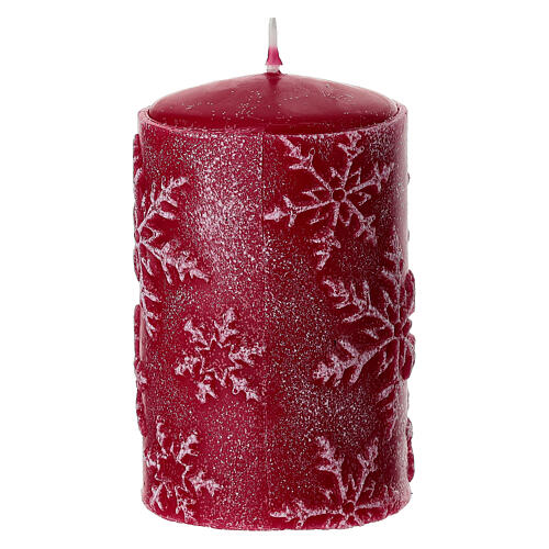 Conjunto 4 velas vermelhas com flocos de neve 10x6 cm 3