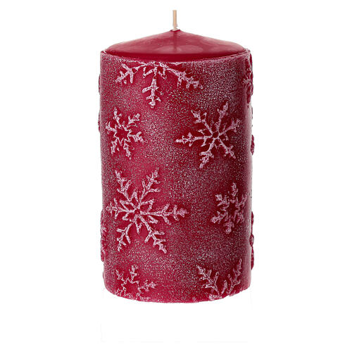 Ensemble de 4 bougies rouges avec flocons de neige 13x7 cm 2