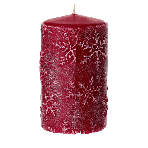 Set 4 candele rosse con fiocchi di neve 13x7 cm 3