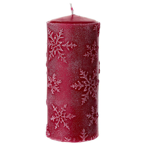 Conjunto 4 velas rojas con copos de nieve 15x5 cm 2