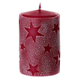 Set 4 candele rosse con stelle in rilievo 10x6 cm