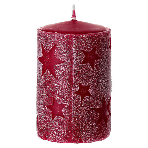 Set 4 candele rosse con stelle in rilievo 10x6 cm 3