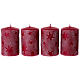 Set 4 candele rosse con stelle in rilievo 10x6 cm s1
