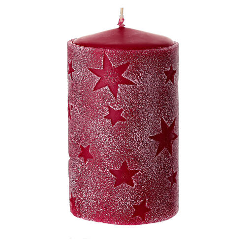 Set of 4 red candles with embossed stars, 5x3 in 2