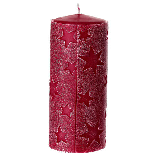 Weihnachtskerzen, Set zu 4 Stück, rot, mit Sternen-Negativ-Relief – 15 × 6,5 cm 3