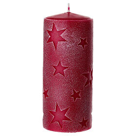 Set of 4 red candles with raised stars, 6x2.5 in