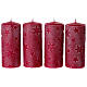 Conjunto de 4 velas vermelhas com estrelas em relevo 15x6 cm s1