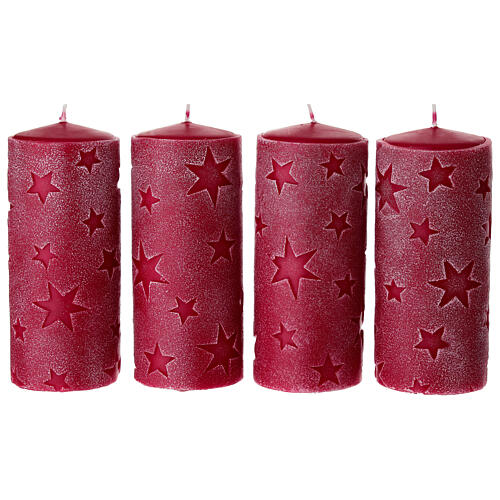 Set of 4 red candles with raised stars, 15x6 cm 1