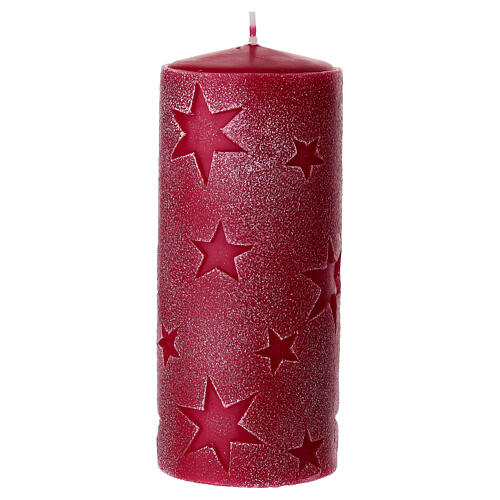 Set of 4 red candles with raised stars, 15x6 cm 2