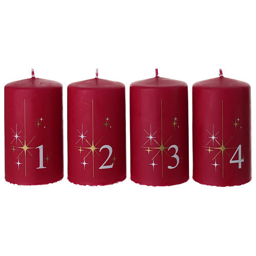 Set of 4 red candles with stars and numbers, 4x2.5 in 1
