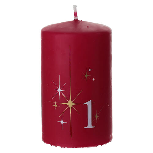 Set of 4 red candles with stars and numbers, 4x2.5 in 2
