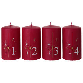 Set 4 candele rosse con stelle e numeri 10x6 cm