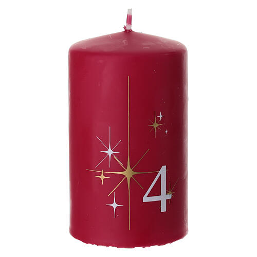 Conjunto 4 velas vermelhas com estrelas e números 10x6 cm 5