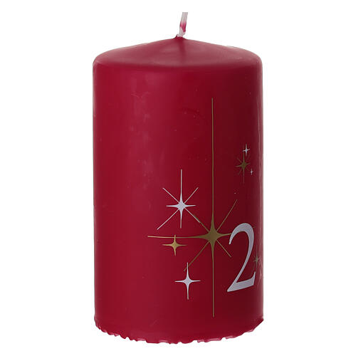 Set of 4 red candles with stars and numbers, 10x6 cm 3