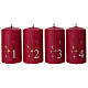 Set of 4 red candles with stars and numbers, 10x6 cm s1
