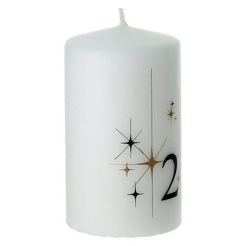 Adventskerzen, Set zu 4 Stück, weiß, mit Sternen- und Zahlendekor – 10 × 6 cm 3