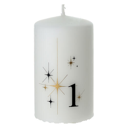 Conjunto 4 velas brancas com estrelas e números 10x6 cm 2