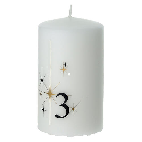 Set of 4 white candles with stars and numbers, 10x6 cm 4