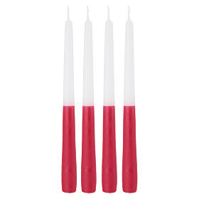 Set de 4 bougies bicolores blanc et rouge 250x23 mm