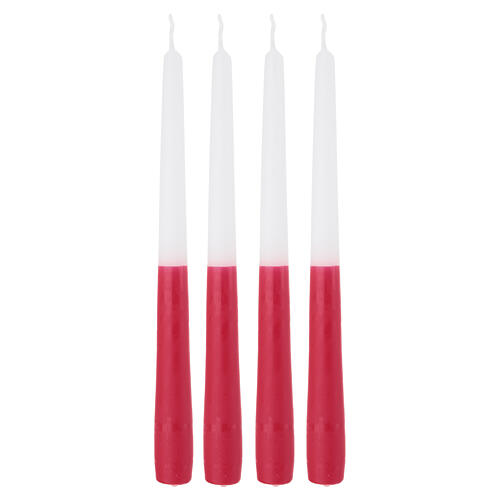 Conjunto 4 velas bicolor branco e vermelho 250x23 mm 1