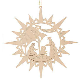 Christmas tree ornaments in wood and pvc: Holy Family carved star
