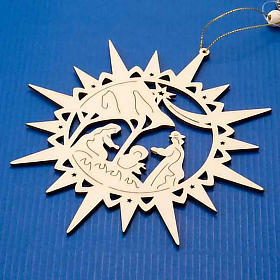 Christmas tree ornaments in wood and pvc: Holy Family carved star