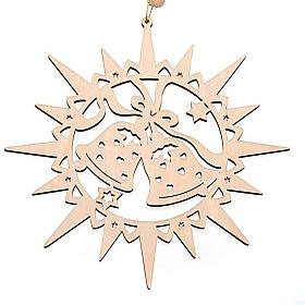 Ozdoby choinkowe z drewna i pvc: Ozdoba bożonarodzeniowa gwiazda wycięta dzwoneczki