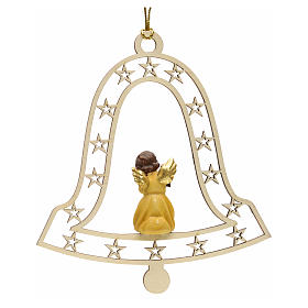 Christmas tree ornaments in wood and pvc: Christmas decor angel with lamp on bell