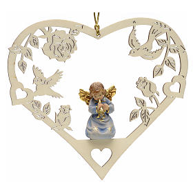Ozdoby choinkowe z drewna i pvc: Ozdoba bożonarodzeniowa serce anioł z trąbką