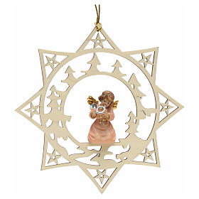 Weihnachtsschmuck Stern Engel mit Horn aus Holz