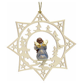 Weihnachtsschmuck Stern Engel mit Bassgeige aus Holz