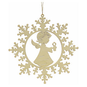 Tree decoration, wooden snowflake with candle and angel