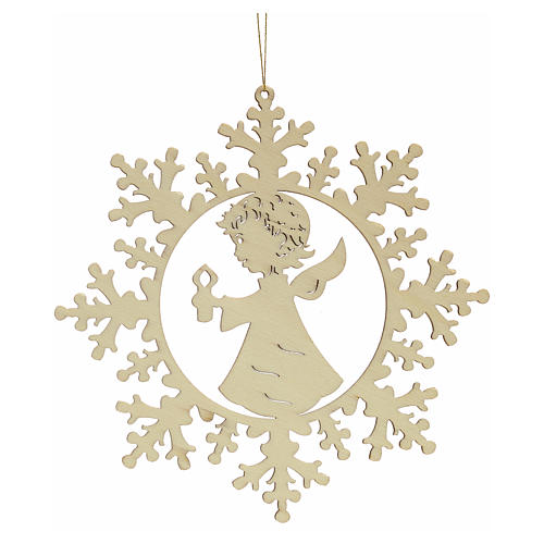 Tree decoration, wooden snowflake with candle and angel 2