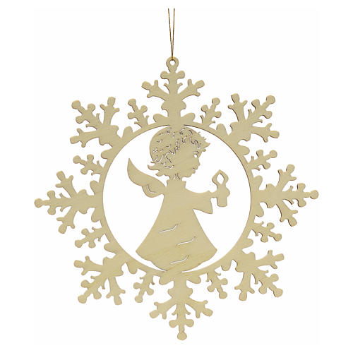 Tree decoration, wooden snowflake with candle and angel 1