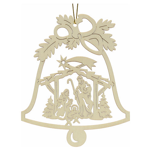 Tree decoration, wooden bell with nativity 1