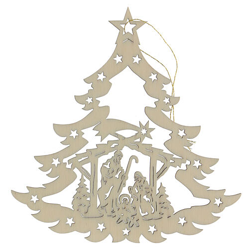 Weihnachtsschmuck Tannenbaum mit Krippe aus Holz 1
