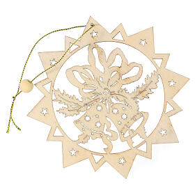Christmas tree decoration, carved wooden star with bells