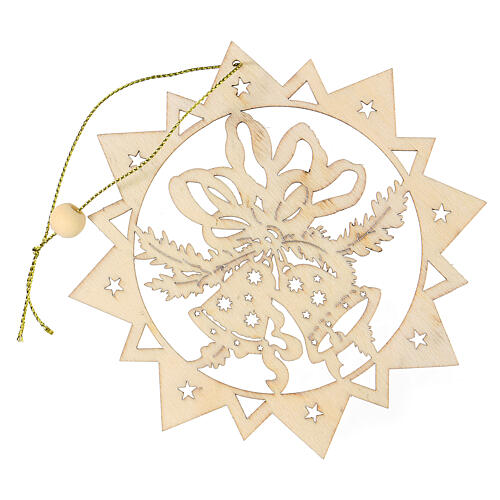 Christmas tree decoration, carved wooden star with bells 1