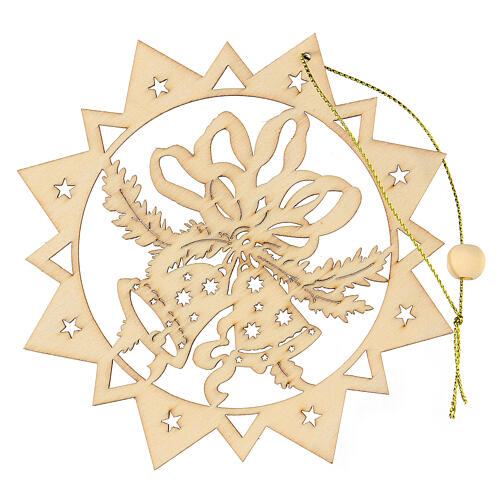 Christmas tree decoration, carved wooden star with bells 2