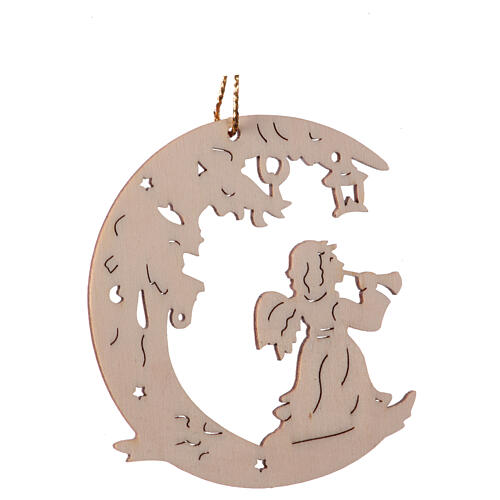 Christmas tree decoration, wooden angel with moon 3